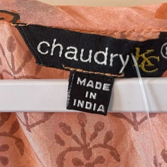 Chaudry KC 100% Silk Coral Ruffle Floral Sleeveless Dress Size M - Picture 6 of 7